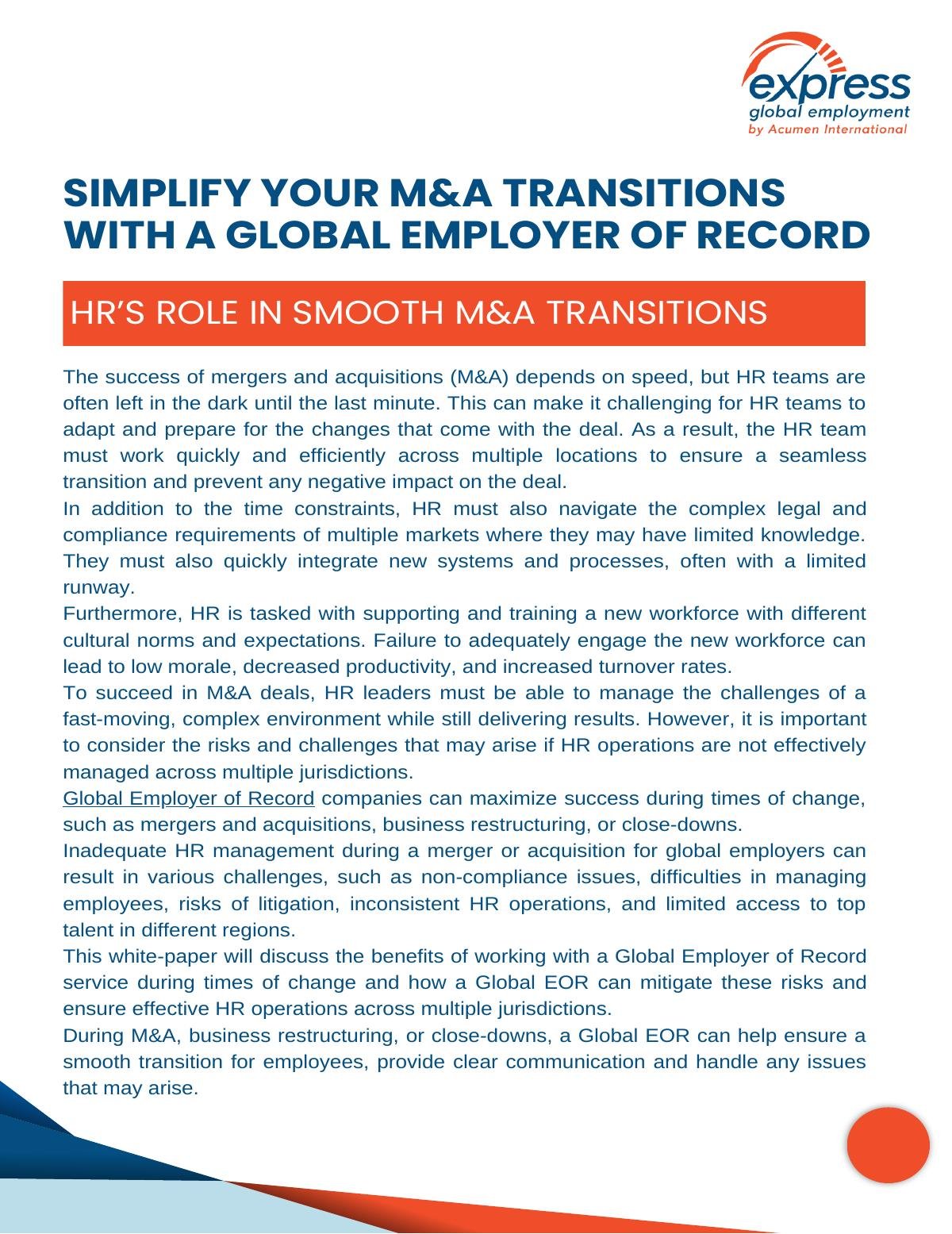 Simplify Your M&A Transitions with a Global Employer of Record