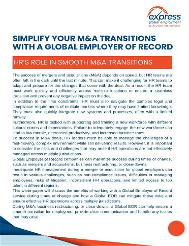 Simplify Your M&A Transitions with a Global Employer of Record