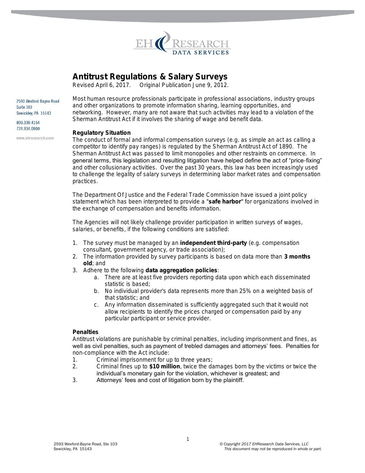 AntiTrust Regulations and Salary Surveys