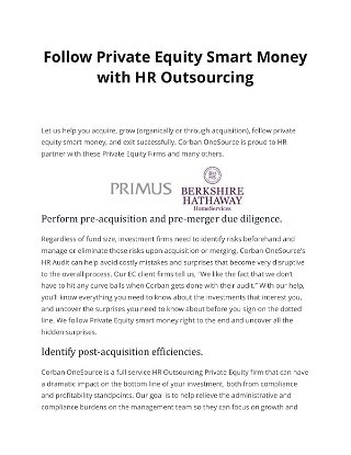 Follow Private Equity Smart Money  with HR Outsourcing