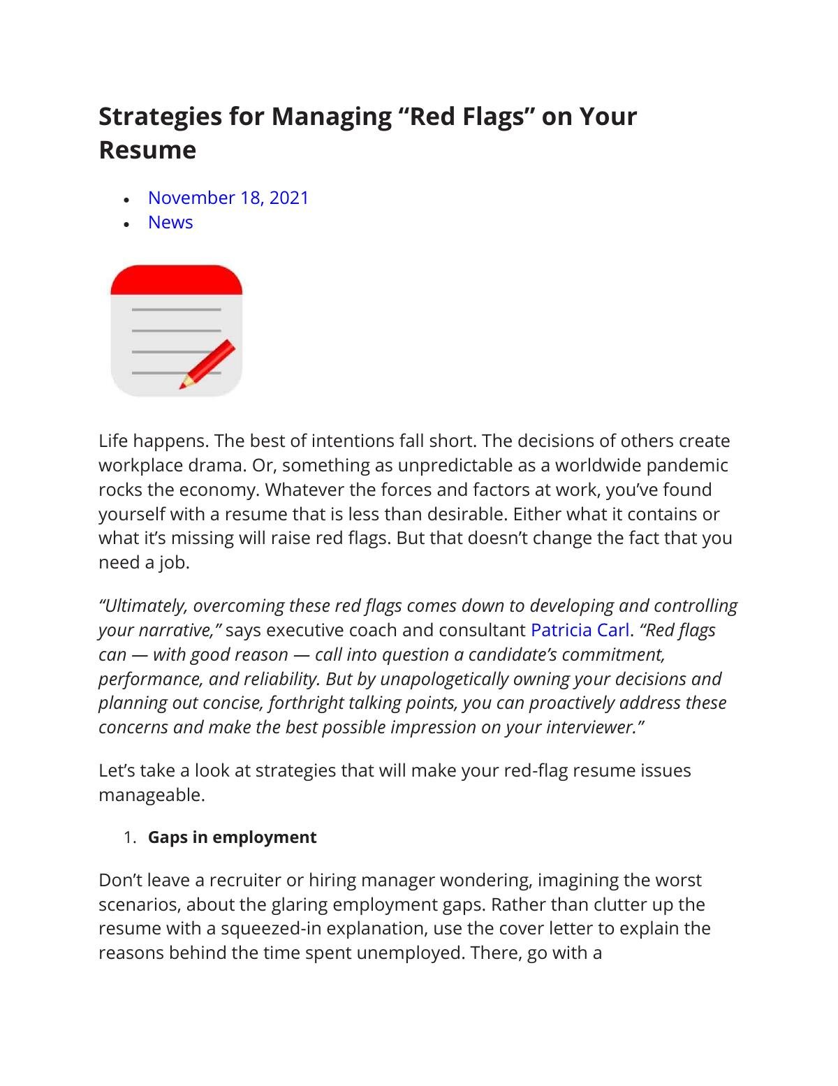 Strategies for Managing “Red Flags” on Your Resume
