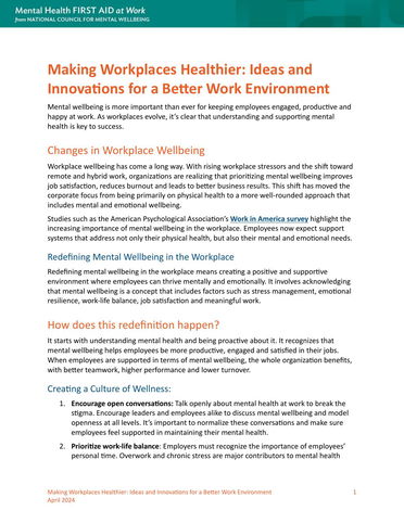 Making Workplaces Healthier: Ideas and Innovations for a Better Work Environment