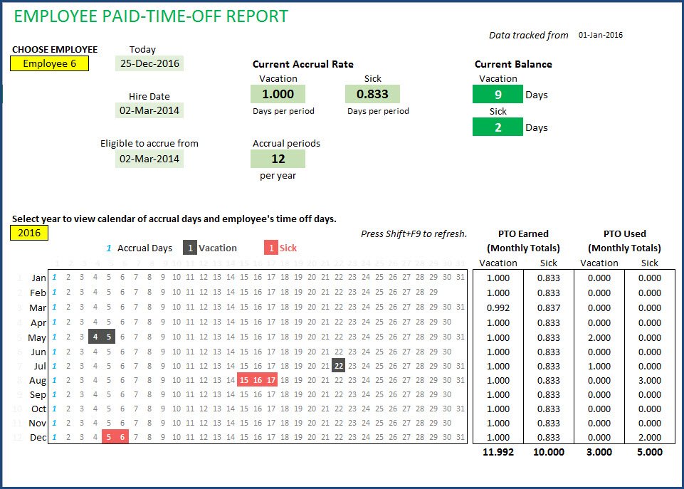Paid Time Off (PTO) Manager Excel Template