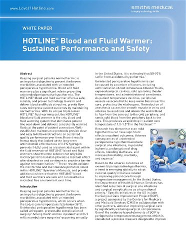 HOTLINE® Blood and Fluid Warmer: Sustained Performance and Safety