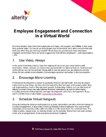 Employee Engagement and Connection in a Virtual World