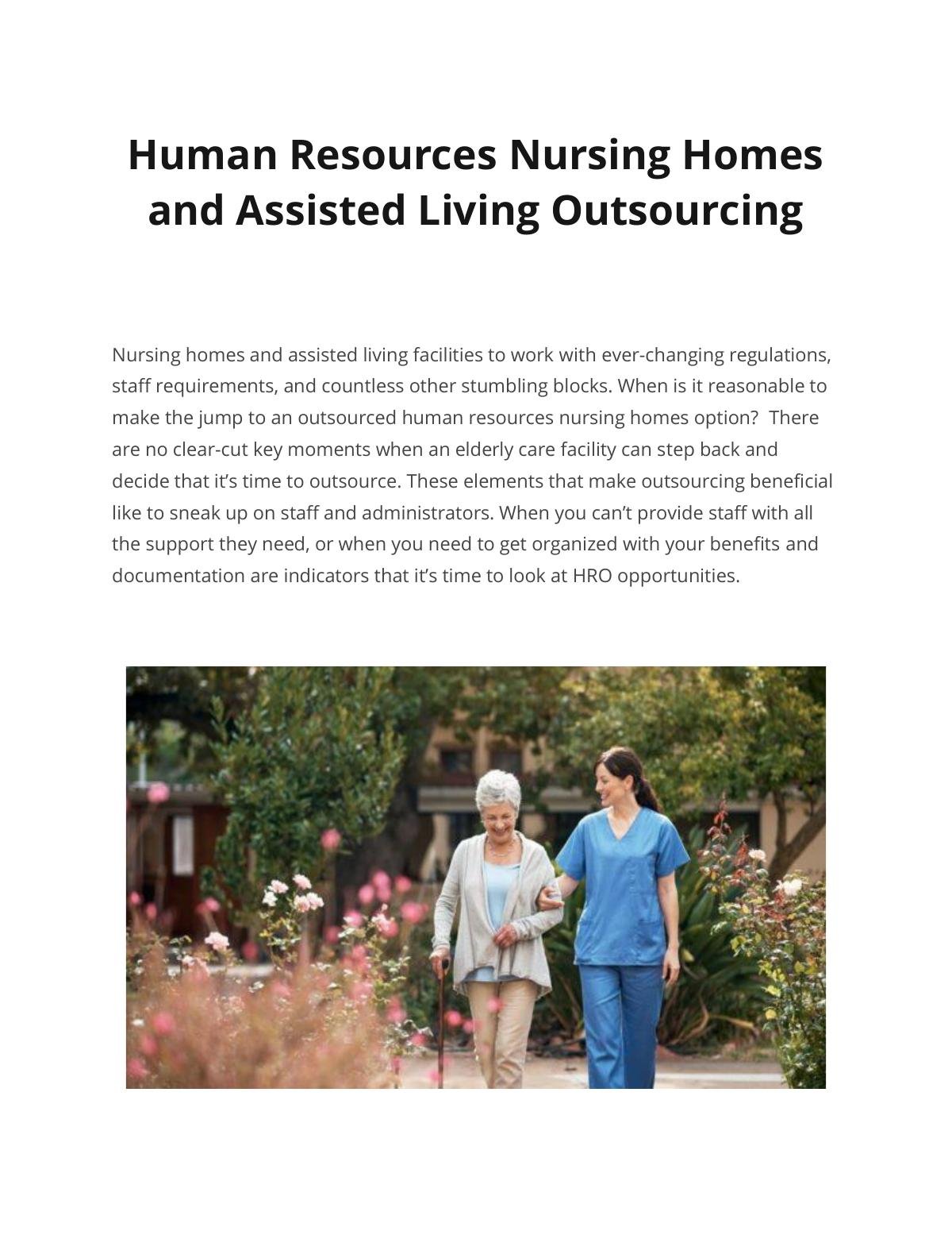 Human Resources Nursing Homes and Assisted Living Outsourcing 
