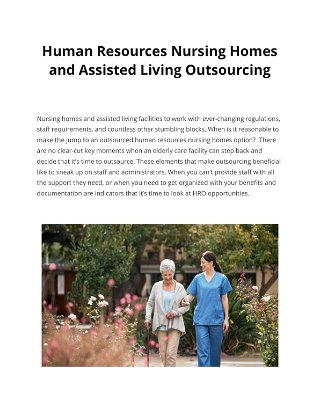 Human Resources Nursing Homes and Assisted Living Outsourcing 
