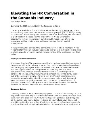 Elevating the HR Conversation in the Cannabis Industry