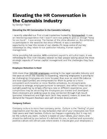 Elevating the HR Conversation in the Cannabis Industry