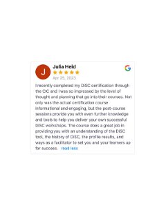 5 Stars for DiSC Certification taught by Center for Internal Change