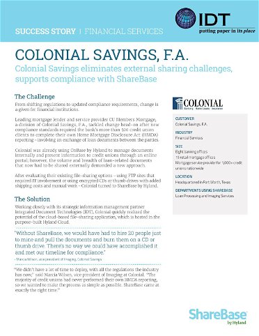 Assisting Colonial Savings F.A. to Achieve HMDA Compliance by using ShareBase EFSS