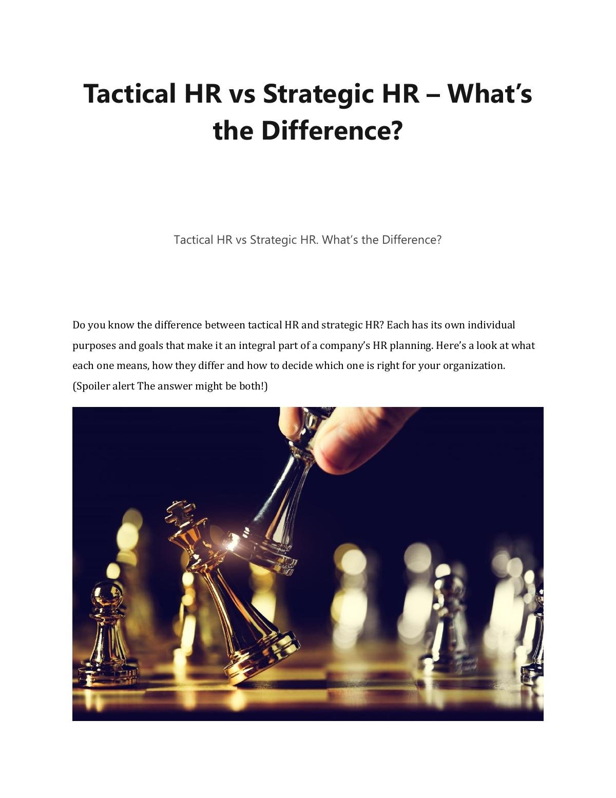 Tactical HR vs Strategic HR – What’s the Difference? 