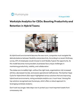 Workstyle Analytics for CEOs: Boosting Productivity and Retention in Hybrid Teams