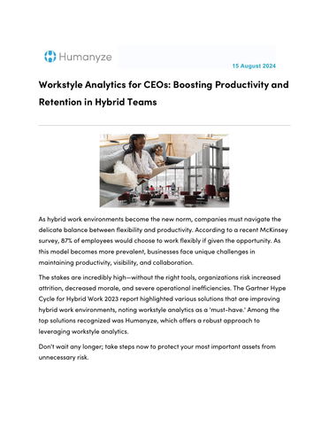 Workstyle Analytics for CEOs: Boosting Productivity and Retention in Hybrid Teams