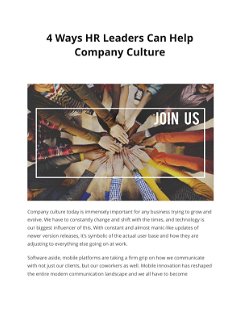 4 Ways HR Leaders Can Help Company Culture   