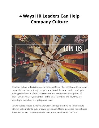 4 Ways HR Leaders Can Help Company Culture   