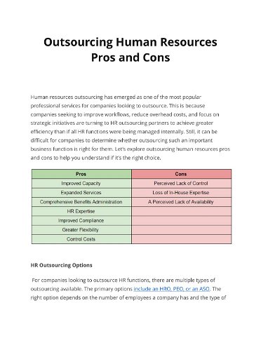 Outsourcing Human Resources  Pros and Cons