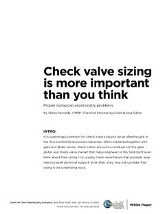 "Check valve sizing is more important than you think - Proper sizing can avoid costly problems"