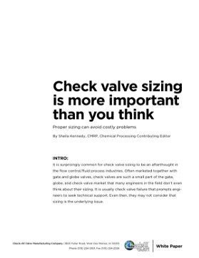 "Check valve sizing is more important than you think - Proper sizing can avoid costly problems"