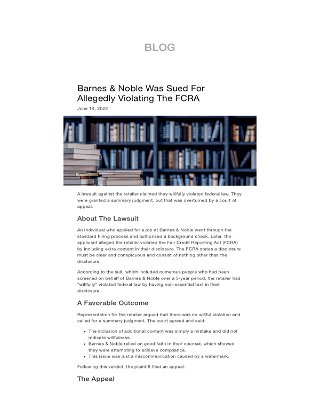 Barnes & Noble Was Sued For Allegedly Violating The FCRA - Backgrounds Online BLOG