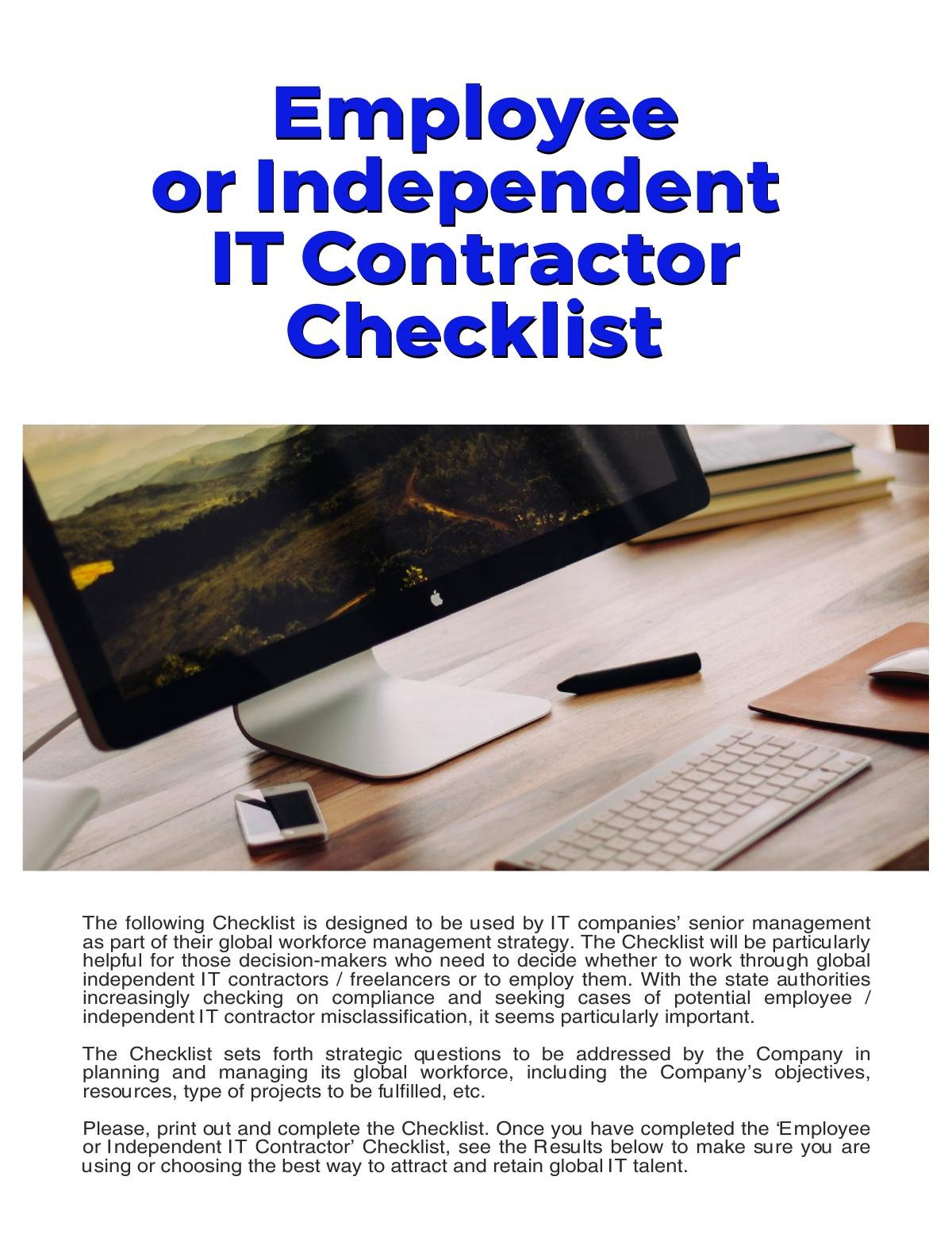 ‘Employee or Independent IT Contractor’ Checklist 