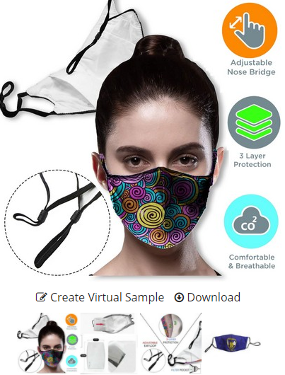 3 layer Face Mask w/ Filter Pocket & Adjustable Loop masks