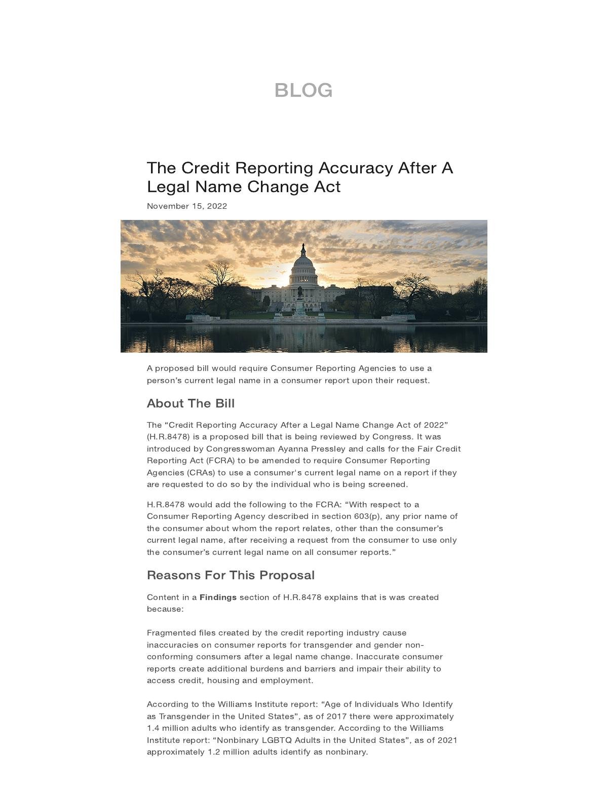 The Credit Reporting Accuracy After A Legal Name Change Act - Backgrounds Online BLOG