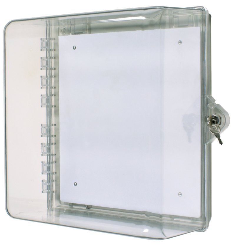Protective Cabinet, Polycarbonate with Backplate and Key Lock - Clear