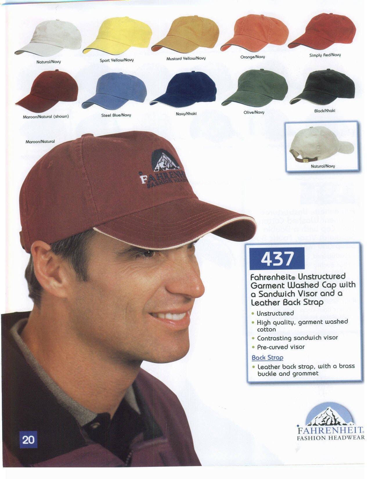 Unstructured Garment Washed Cap with a leather back strap