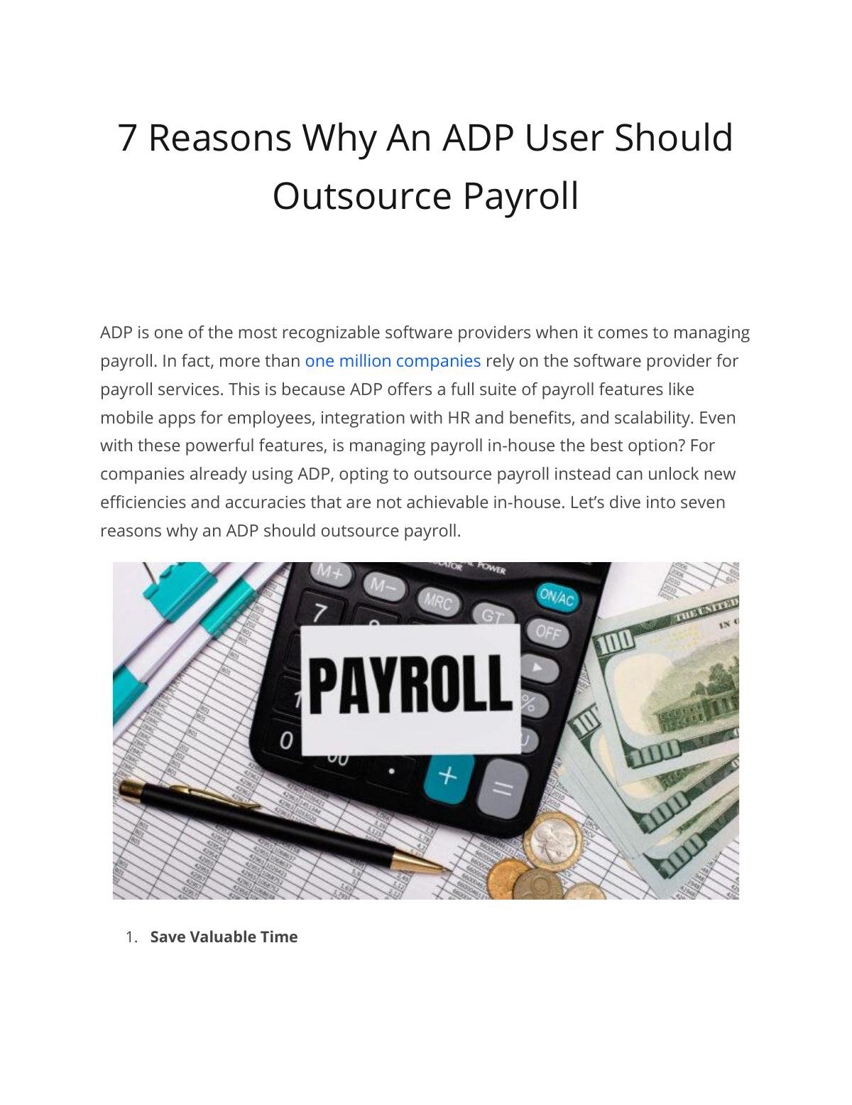 7 Reasons Why An ADP User Should  Outsource Payroll