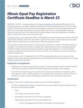 Illinois Equal Pay Registration Certificate; Deadline is March 23