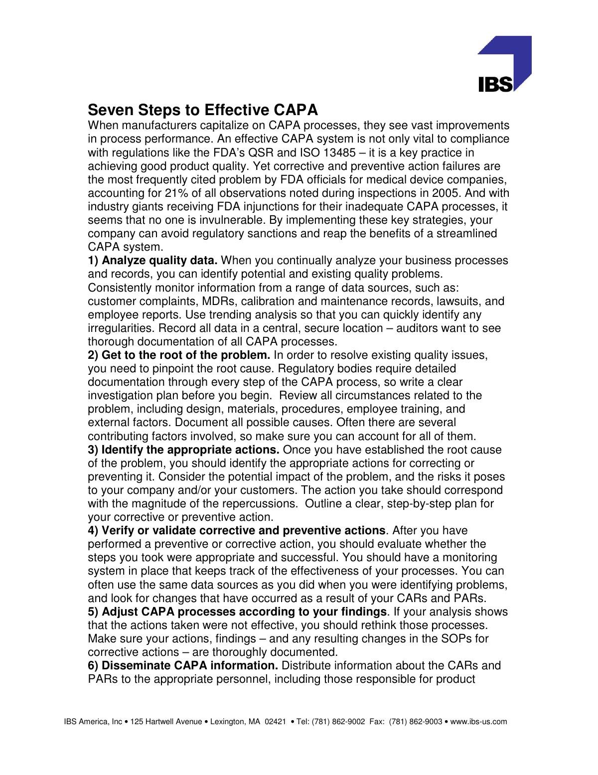 Seven Steps to Effective CAPA