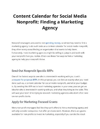 Content Calendar for Social Media Nonprofit: Finding a Marketing Agency 