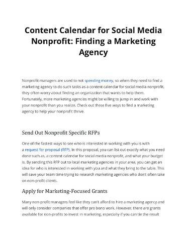 Content Calendar for Social Media Nonprofit: Finding a Marketing Agency 