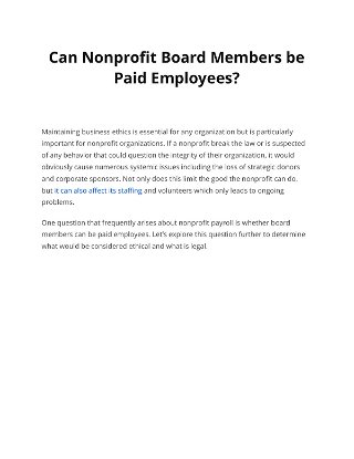 Can Nonprofit Board Members be  Paid Employees?