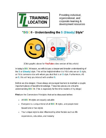 DiSC® - Understanding the S (Steady) Style