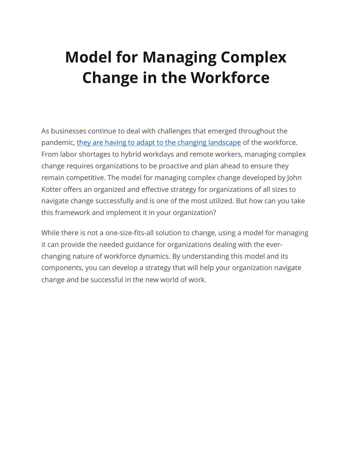 Model for Managing Complex  Change in the Workforce