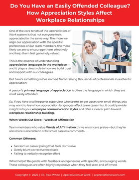Do You Have an Easily Offended Colleague? How Appreciation Styles Affect Workplace Relationships
