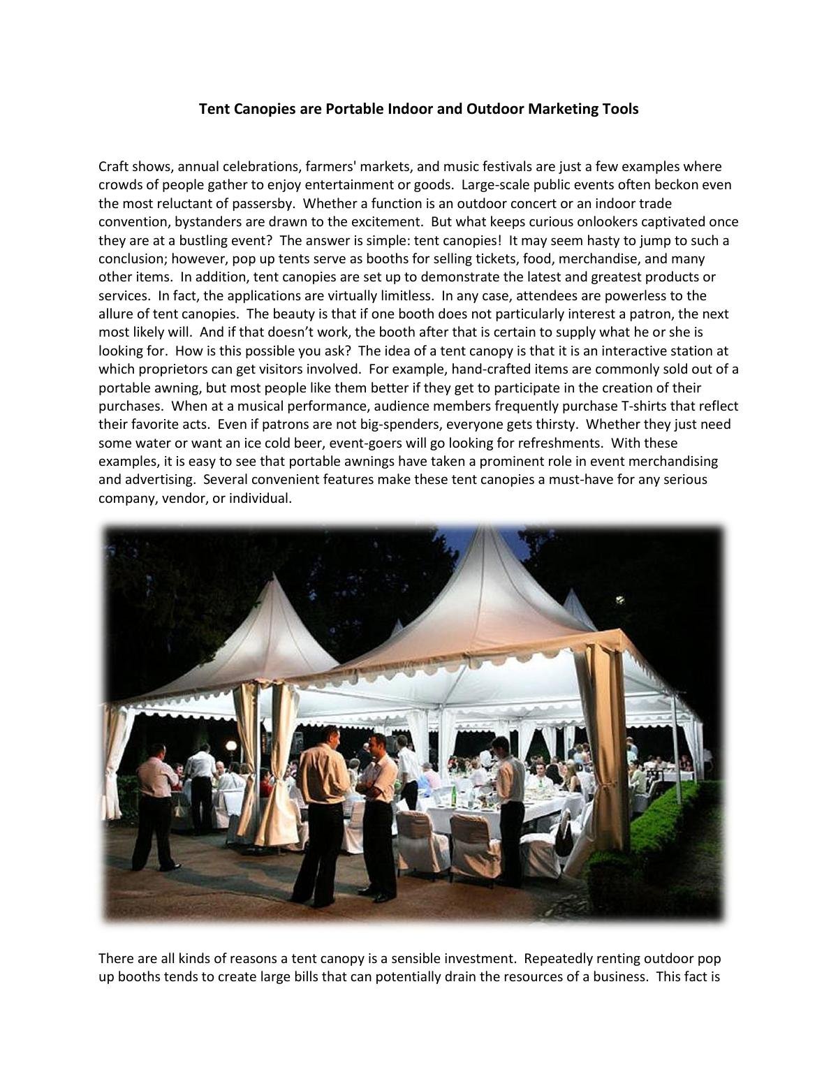 Tent Canopies are Portable Indoor and Outdoor Marketing Tools