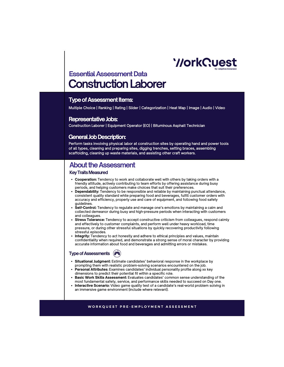 Construction Laborer Occupational Assessment