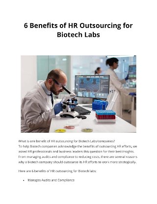 6 Benefits of HR Outsourcing for Biotech Labs 