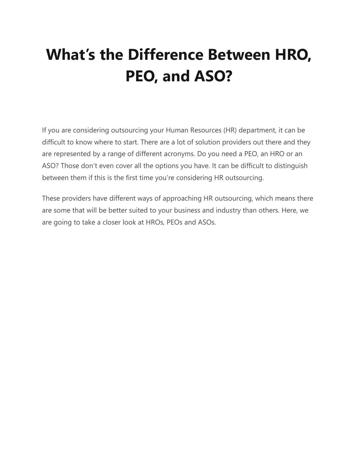 What’s the Difference Between HRO, PEO, and ASO? 