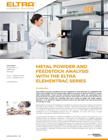 Metal Powder and Feedstock analysis with the Eltra Elementrac Series
