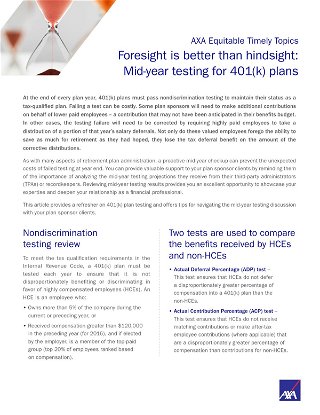 Foresight is better than hindsight: Mid-year testing for 401(k) plans