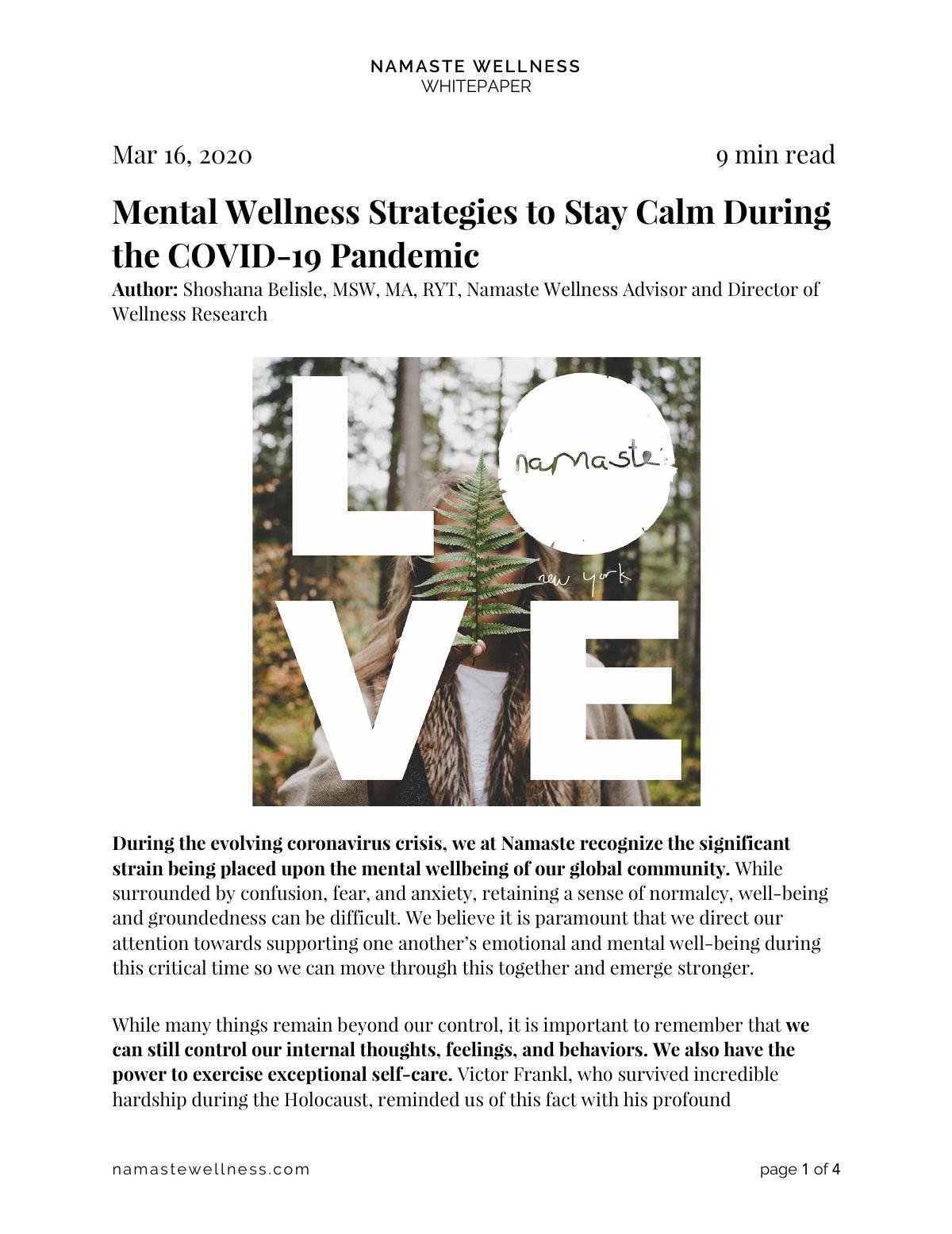 Mental Wellness Strategies to Stay Calm During the COVID-19 Pandemic