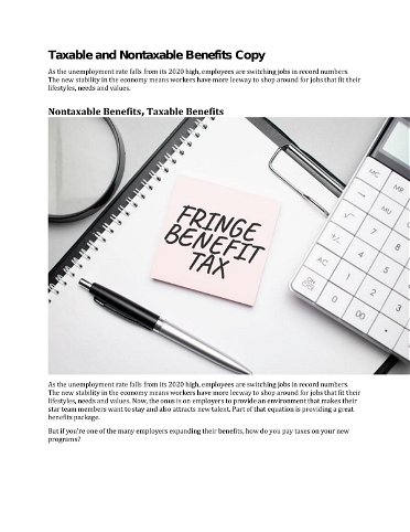 Taxable and Nontaxable Benefits Copy