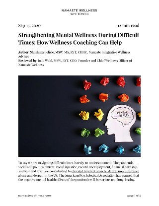 Strengthening Mental Wellness During Difficult Times - How Wellness Coaching Can Help