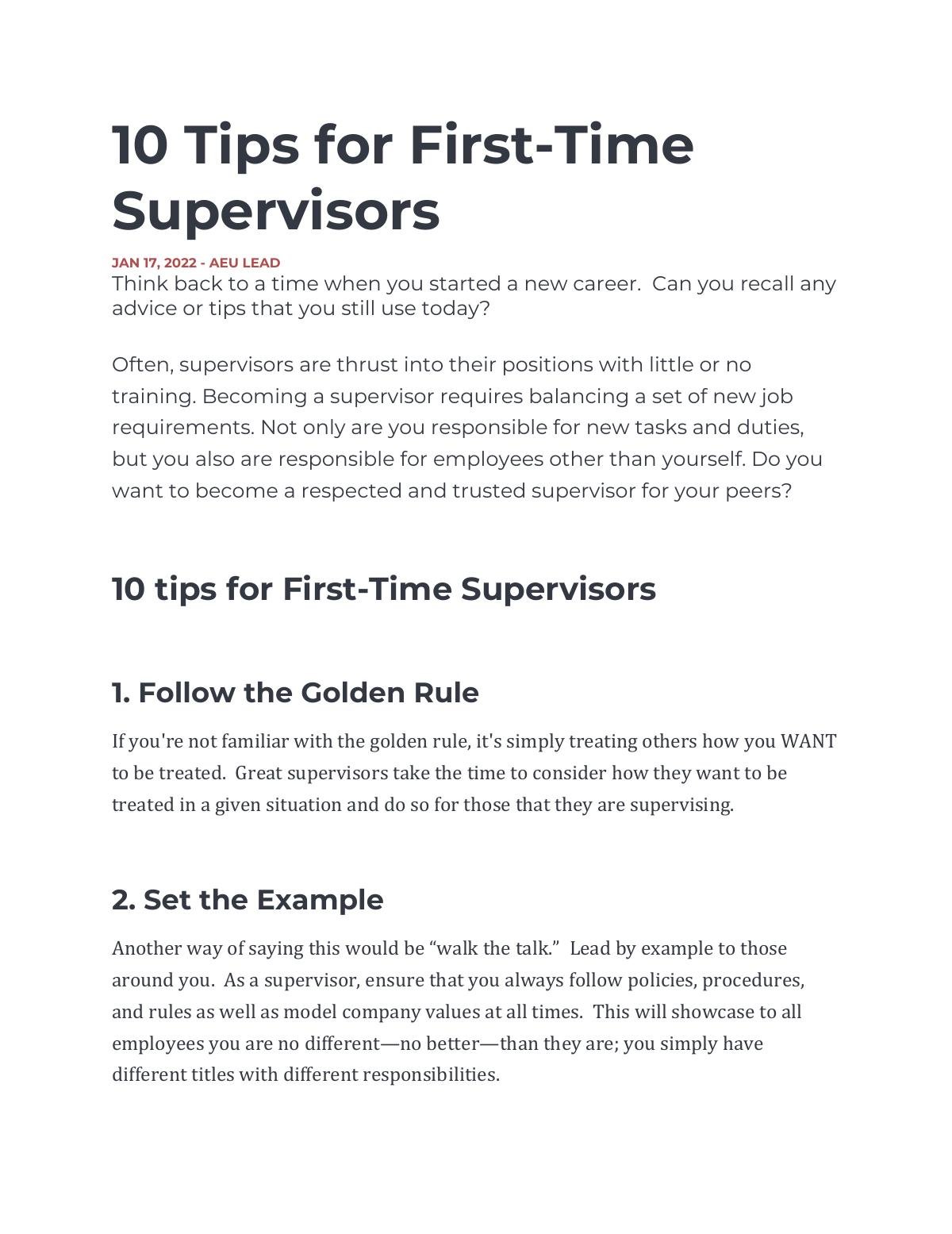 10 Tips for First-Time Supervisors