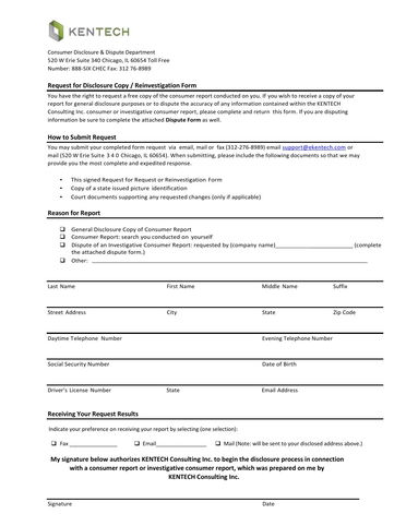 Consumer Disclosure Request & Reinvestigation Form
