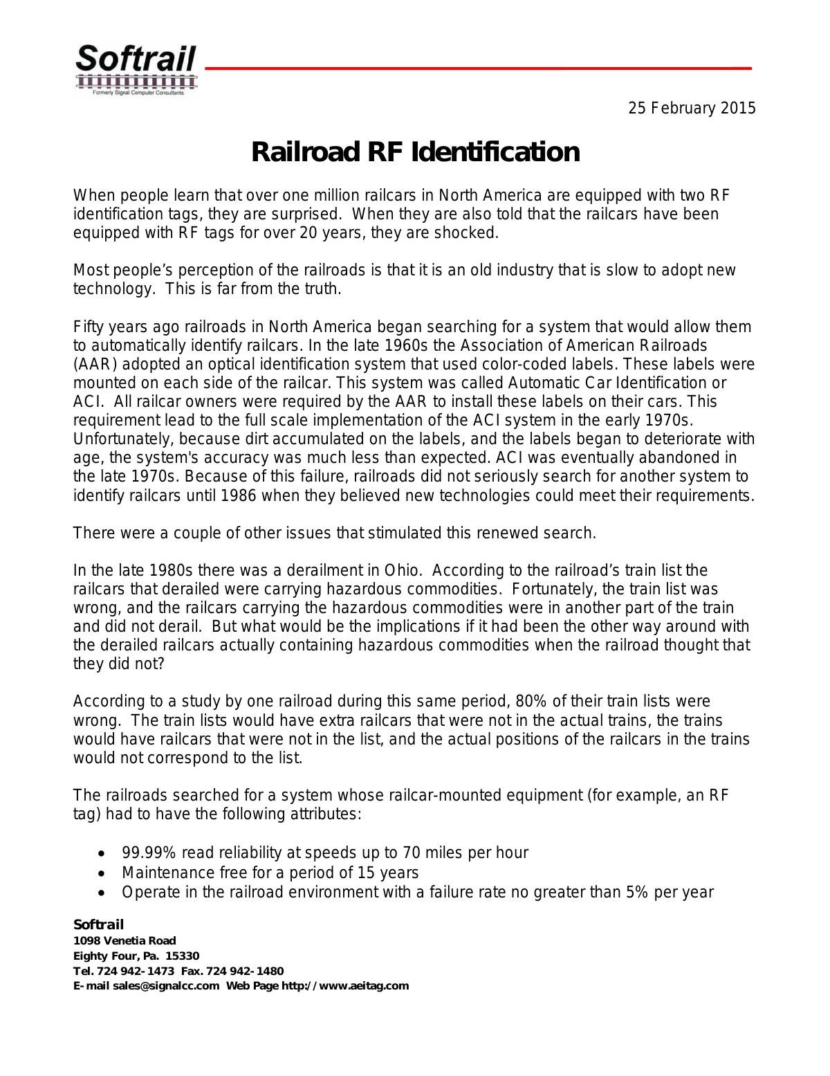AEI RF Identification in the Railroad Industry